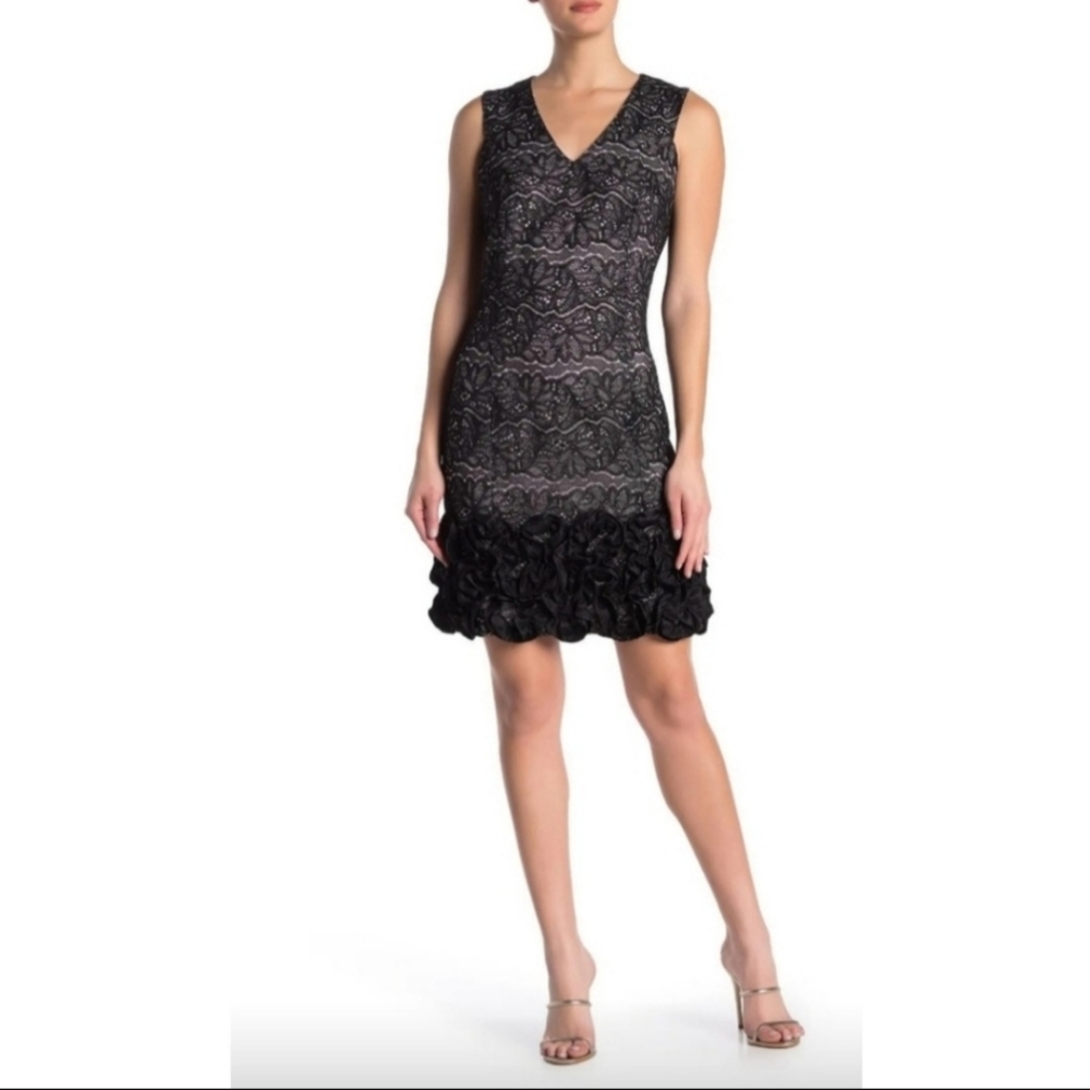 Donna Ricco Cocktail Dress. Beautiful bottom satin detail.